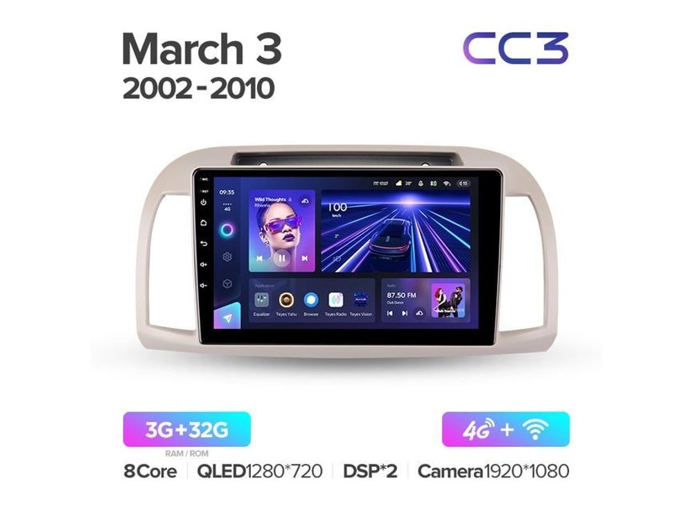 Магнитола Teyes CC3 3-32 Nissan March 3 K12 2002 — 2010 9.0&quot;