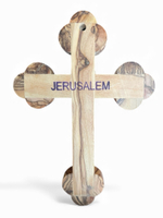 Крест распятие Иерусалимский из оливы, перламутр 2-х цветный полный, 4 вставки, высота 14 см