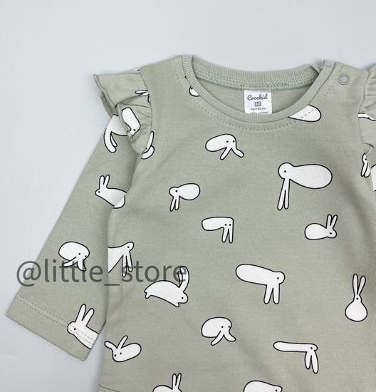 Боди хлопковое "Смешные зайки" темно-оливковое