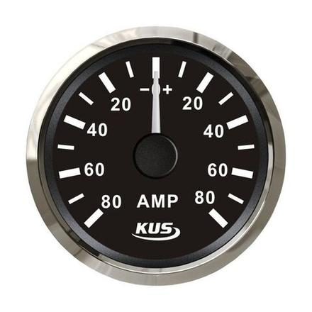 Амперметр аналоговый -/+80 А, черный циферблат, нержавеющий ободок, д. 52 мм