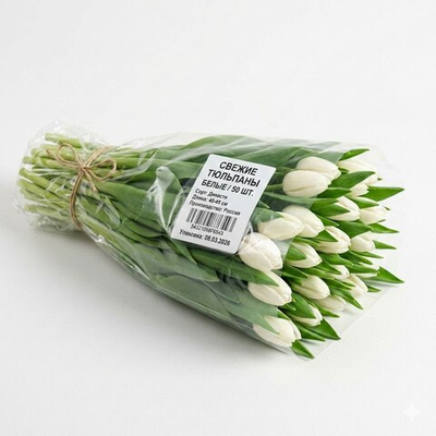 50 тюльпанов в пачке от производителя, белые