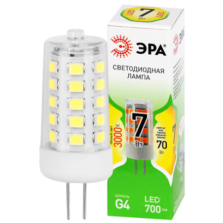 Лампочка светодиодная ЭРА GREEN LINE LED G4-JC-7W-830-12V GL G4 7Вт капсула теплый белый свет