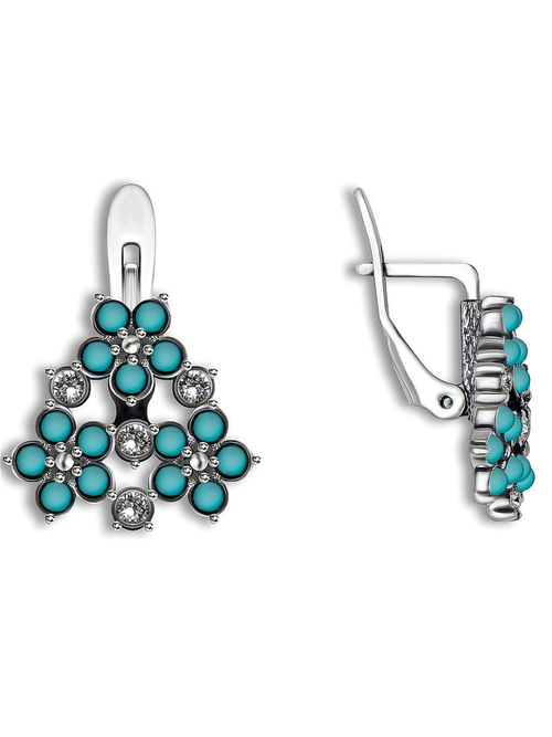 "Антина" серьги в серебряном покрытии из коллекции "Бирюзовый сад" от Jenavi  с английским замком