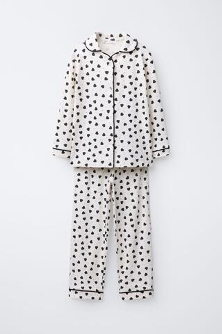 ZARA ПИЖАМА С ПРИНТОМ «СЕРДЦА», ЧЕРНЫЙ/ЭКРЮ
