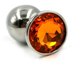 Серебристая средняя анальная пробка с жёлтым кристаллом - 8 см. (Цвет: желтый)