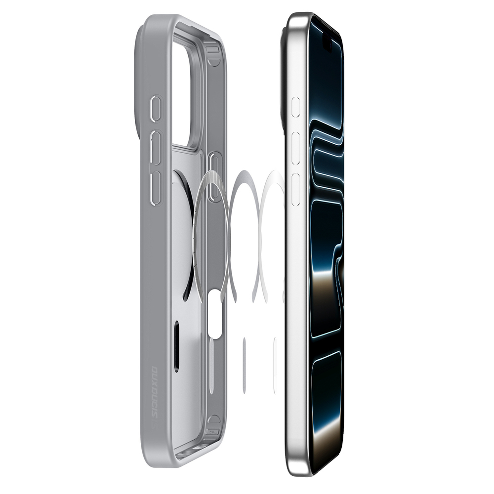 Прозрачный матовый чехол серого цвета с MagSafe для iPhone 17 Pro, серия Yind Series (Open Ring Version) от Dux Ducis