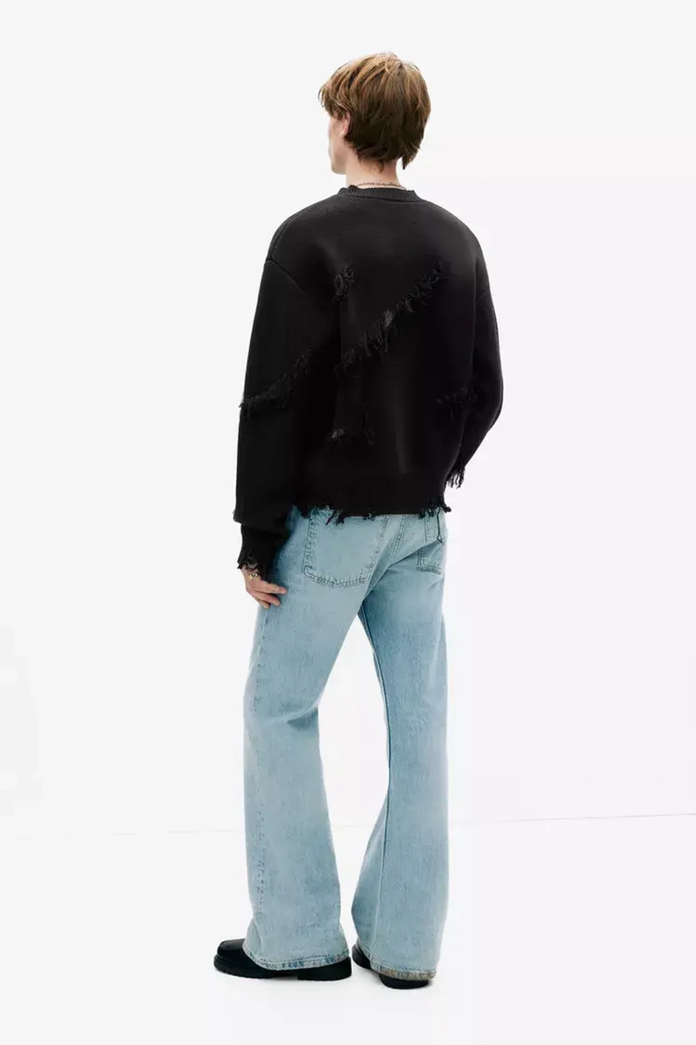 PULL&BEAR Рваный свитер с бахромой, черный