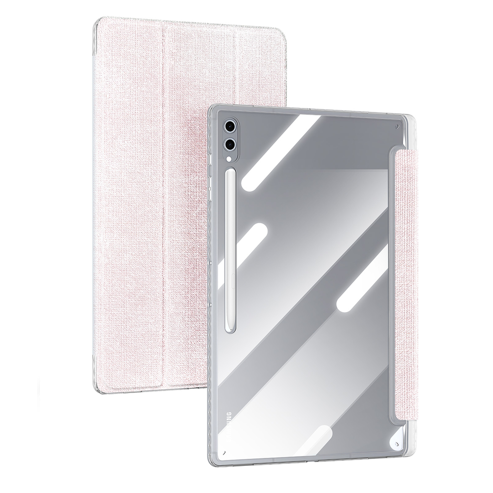 Чехол книжка розового цвета от Dux Ducis для Samsung Galaxy Tab S9 Ultra, Tab S10 Ultra и Tab S8 Ultra, серия Unid Series Case, с держателем стилуса и функцией автоматического перехода в спящий режим