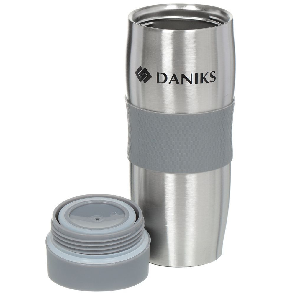 Термокружка нерж сталь, пластик, 0.38 л, Daniks, сереб-сер, SL-069