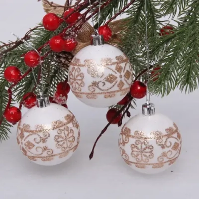 Новогодние шары 6 см (набор 3 шт) «Ажур», белый/шампань