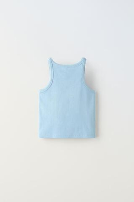 ZARA ТОП В РУБЧИК СО СТРАЗАМИ, ГОЛУБОЙ