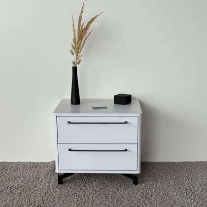 Тумба прикроватная на ножках с ящиками ROYAL 5203 эко (Белый-Черный-р.черная)