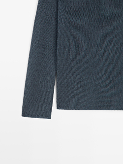 Massimo Dutti Свитер из смесового хлопка с ажурным узором, синий