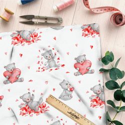 Ткань блэкаут мишки с сердечками