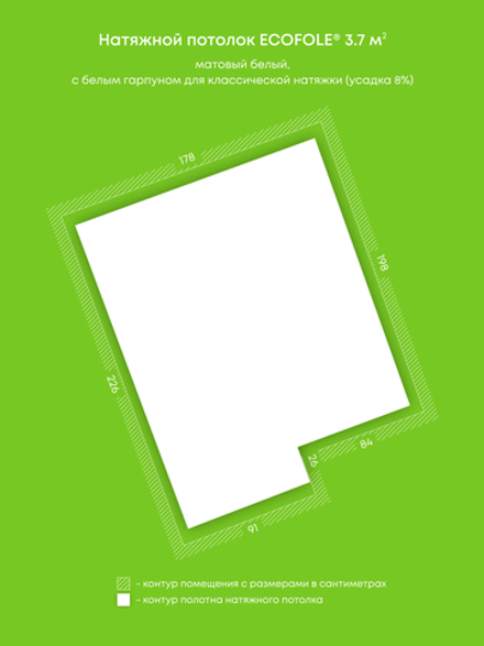 Матовый натяжной потолок 3.7 м2