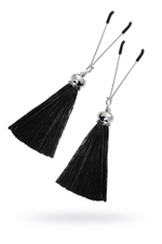 Зажимы на соски «Вилки» с черными кисточками из шелка (Цвет: черный)