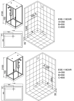 Душевая кабина Esbano (Эсбано) ESE-118CKR, с низким поддоном, 110х85х210