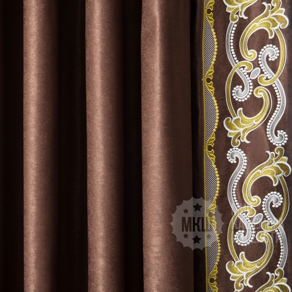 Готовые шторы с вышивкой ВАЛЛЕРИ (арт. BL01-248-05)  - (200х270)х2 см. - коричневые