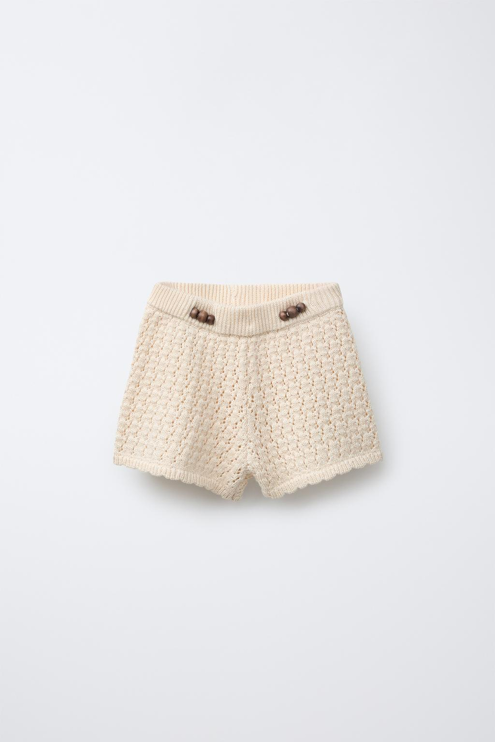 ZARA ТРИКОТАЖНЫЕ ШОРТЫ С БУСИНАМИ, ЭКРЮ