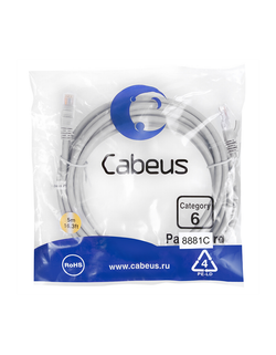 Cabeus PC-UTP-RJ45-Cat.6-5m-LSZH Патч-корд U/UTP, категория 6, 2xRJ45/8p8c, неэкранированный, серый, LSZH, 5м