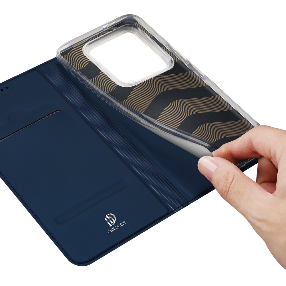 Чехол книжка из PU кожи синего цвета от Dux Ducis для смартфона Xiaomi 14T Pro, серия Skin Pro Series Case