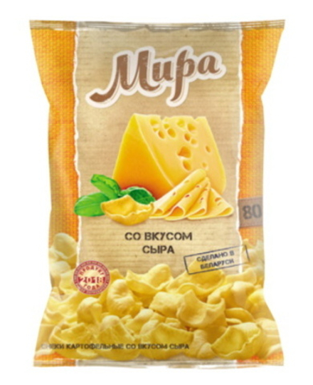 Снеки "Мира" картофельные со вкусом сыра 80г. Машпищепрод