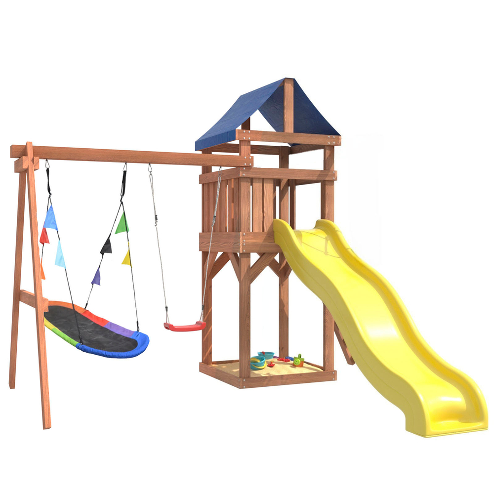 Детская площадка Сlassic с качелями лодочка и овальным разноцветным гнездом IgroWoods для улицы и дачи