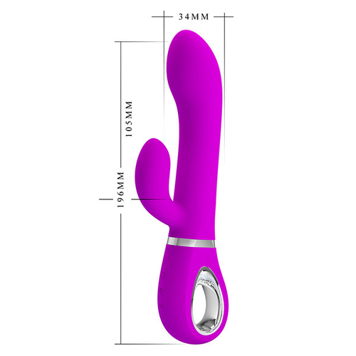 Лиловый вибратор-ротатор 19,6см с клиторальным отростком Pretty Love Ternence BI-014620