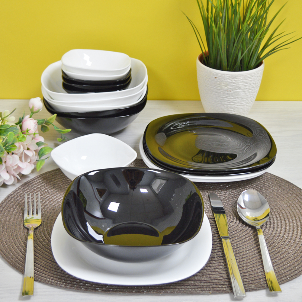 Столовый набор 18 предметов "WHITE/BLACK" квадрат (99207)