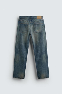 ZARA ДЖИНСЫ ПРЯМОГО КРОЯ STANDARD FIT С РАЗРЕЗАМИ, ВЫЦВЕТШИЙ СИНИЙ