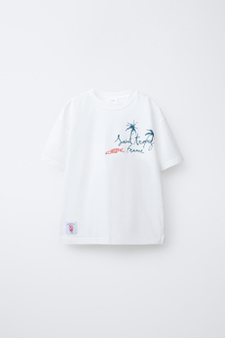 ZARA ФУТБОЛКА С ВЫШИТОЙ НАДПИСЬЮ, БЕЛЫЙ