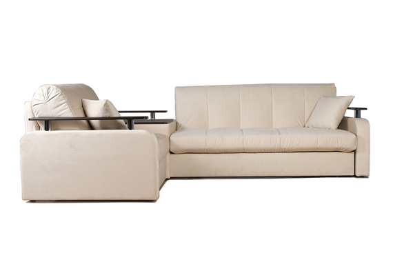 Диван угловой с Баром Денвер 1,8 - Velutto 17 бежевый/  коричневая накладка