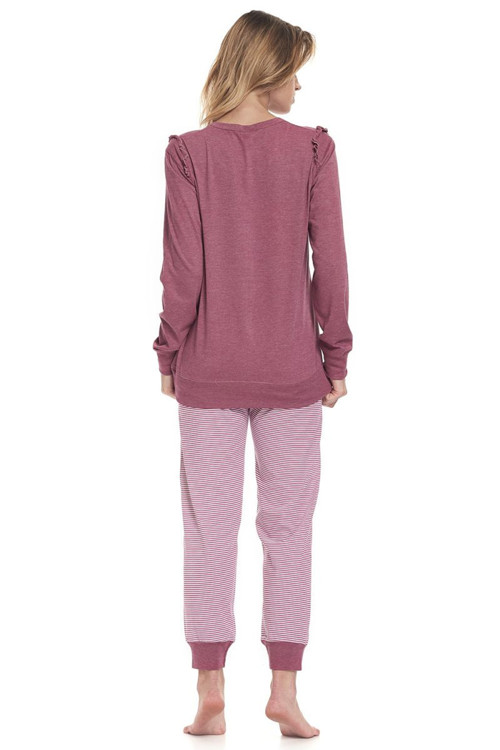 Пижама с отделкой рюшами на плечах и в пройме (Размер: L) (Цвет: светло-бордовый)