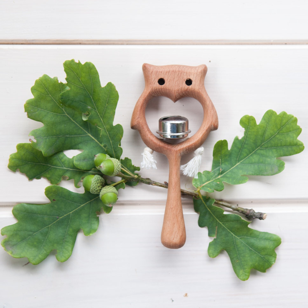 Деревянная погремушка с бубенцом Совушка Леснушки