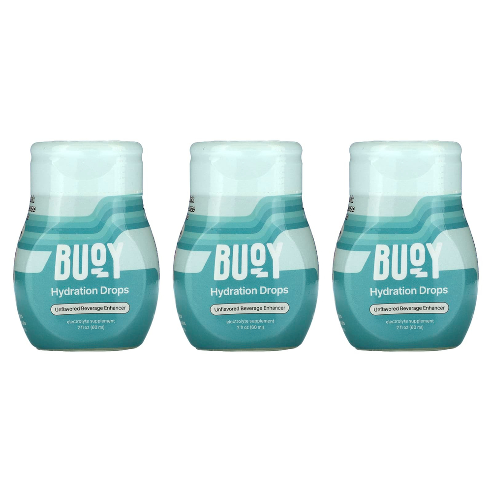 Buoy Hydration, Увлажняющие капли, усилитель напитка, без добавок, 3 шт. В упаковке, по 60 мл (2 жидк. унц.)