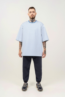 Футболка KUL'TURA OverSize "Basic" Полоска Голубой