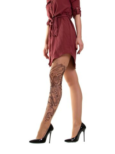 Молодежные колготы с принтом и надписью «My music, my style...» (Размер: S-M-L) (Цвет: бежевый)