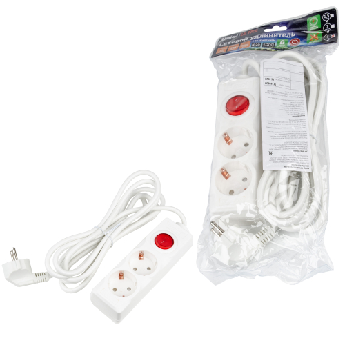 S-GCU2-3B WHITE Удлинитель серии Ultra, шнур 3м., 2 гнезда, 16A, с/з. Белый. TM Uniel