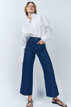 ZARA ДЖИНСЫ WIDE-LEG С ВЫСОКОЙ ПОСАДКОЙ И КАРМАНАМИ — ZW COLLECTION, СИНИЙ