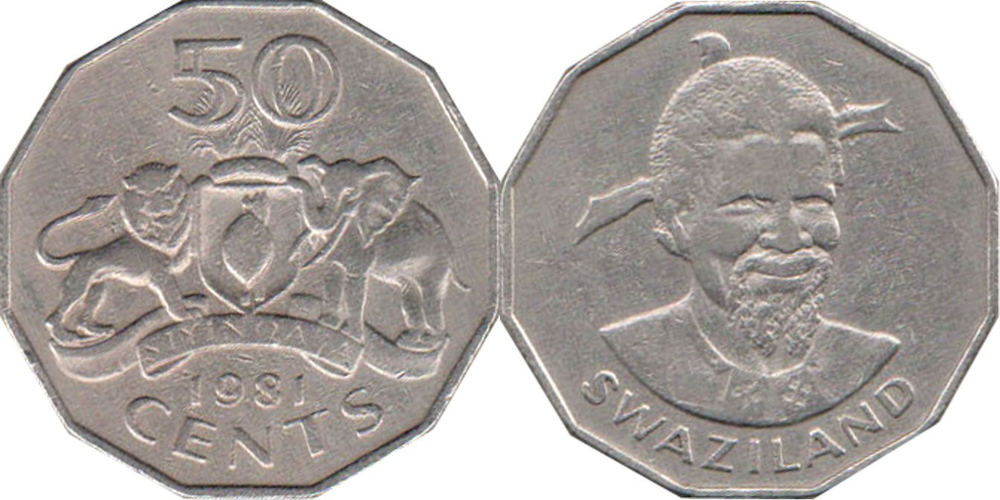 Эсватини (Свазиленд) 50 центов, 1974 - 1981 Собуза II VF