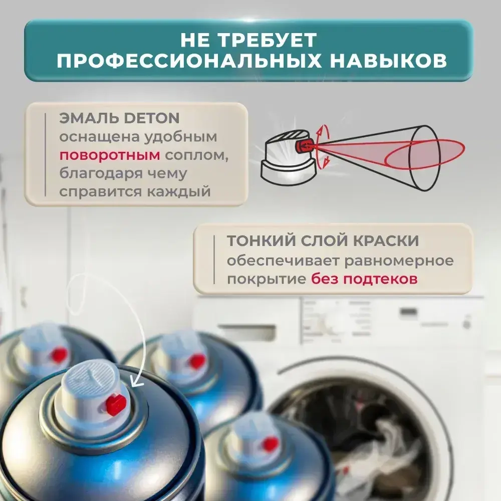 Эмаль для бытовой техники белая аэрозольная DETON - краска для холодильника, микроволновки, стиральной машины глянцевая алкидная в баллончике 520 мл