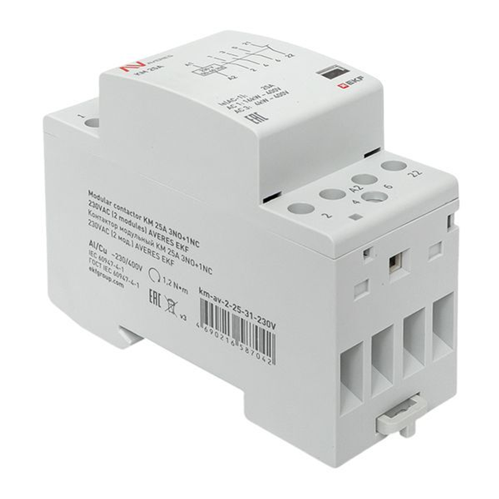 Контактор модульный EKF km-av-2-25-31-230V