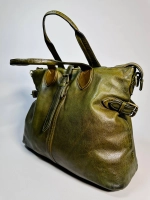 Женская премиальная горчично-оливковая сумка из натуральной кожи "Венеция"