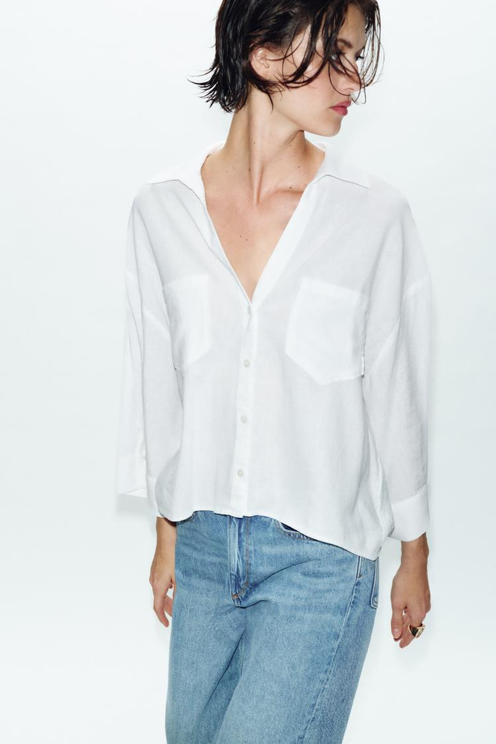 ZARA СВОБОДНАЯ РУБАШКА ИЗ ЛЬНА, БЕЛЫЙ