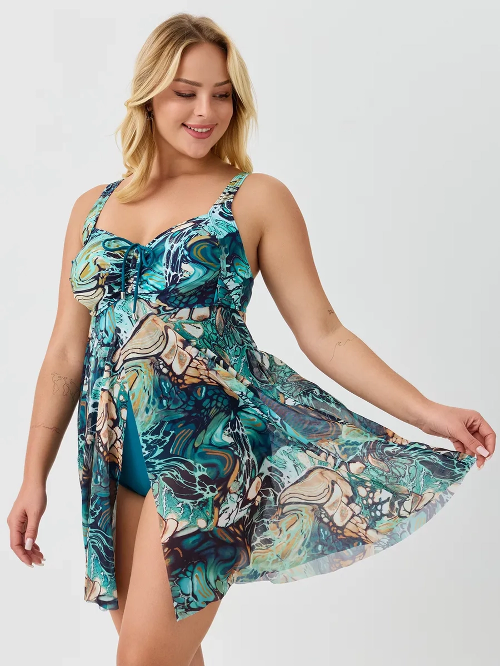 Купальник-платье слитный большой размер