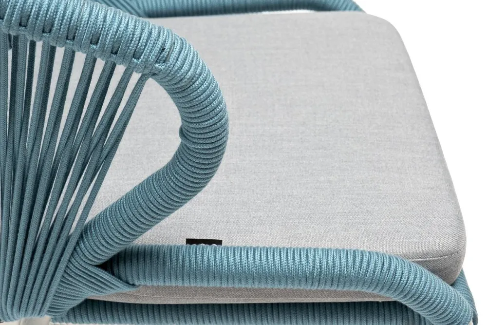 "Милан" стул плетеный из роупа, каркас алюминий светло-серый (RAL7035) муар, роуп бирюзовый круглый, ткань светло-серая