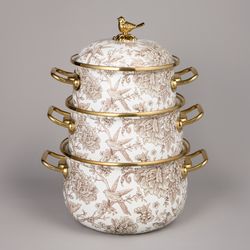 НАБОР КАСТРЮЛЬ AGNESS ЭМАЛИРОВАННЫХ СЕРИЯ "ROYAL GARDEN", 6ПР. 2,1Л, 2,8Л И 3,8Л