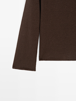 Massimo Dutti Свитер из льняного трикотажа с круглым вырезом, коричневый