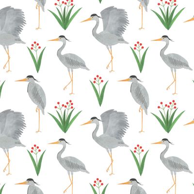 Цапля акварель