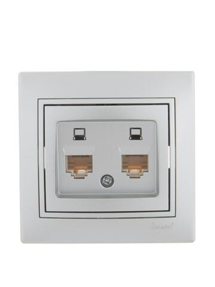 Розетка компьютерная 2-м СП Mira RJ45 сер. метал. LEZARD 701-1010-141